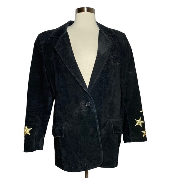 Vintage Jordache Black Suede Blazer Star Embroidery USA Made Size M - Picture 1 of 5